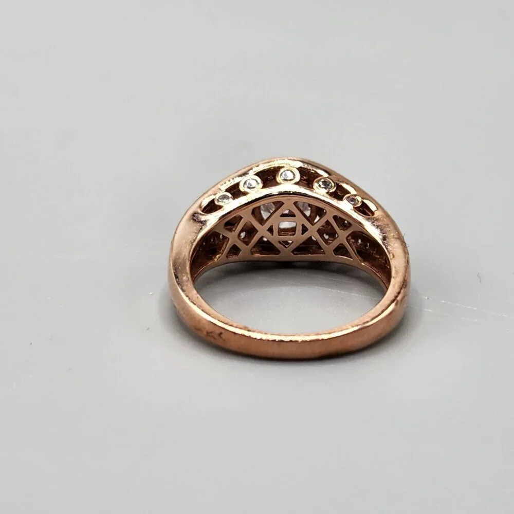 Rose Gold Tone Ring w/ Crystals Size  7 Sterling Silver - Picture 6 of 9